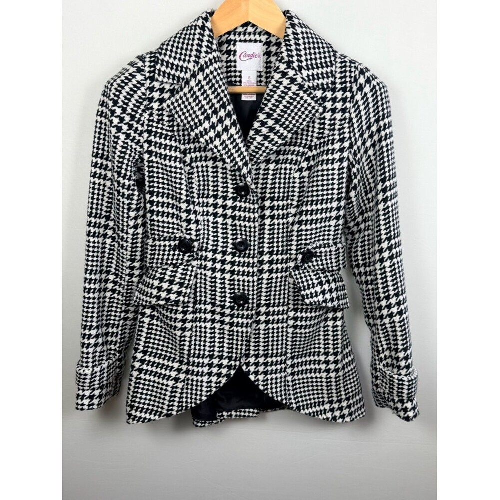 Candie’s Houndstooth Blazer Jacket Small Black White Preppy Classic Academia